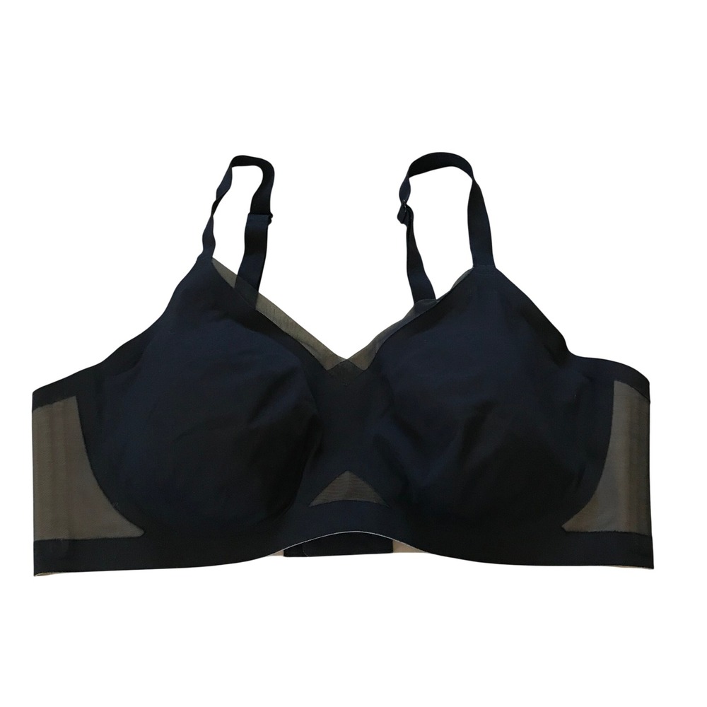 Honeylove Silhouette Bra Black Wireless Supportive Mesh Panels 1X‎ WBR0301